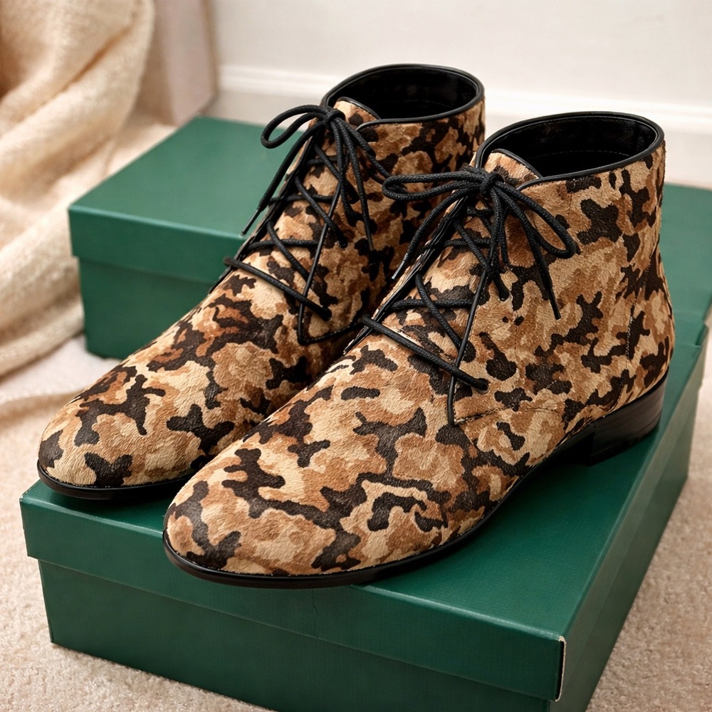 LOGO - Lori Goldstein Camouflage Lace-Up Ankle Size 9 Boots NIB | Calf Hair